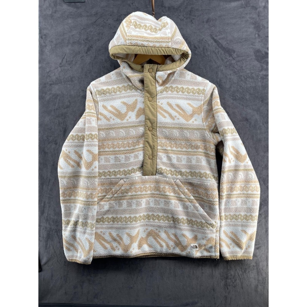 The North Face Mens TKA Glacier Snap Fleece Hoodie Tan Aztec Print Small